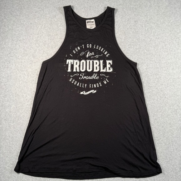 Harry Potter Tops - Harry Potter Trouble Usually Finds Me Graphic Tank Top Black XL Ribbed Knit